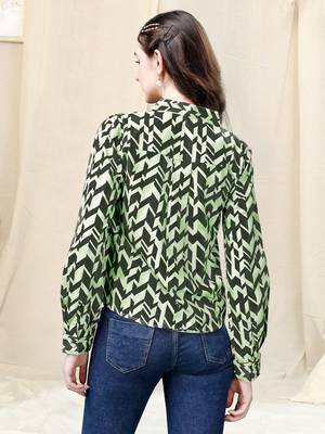 Parrot green geometric print golden show button polyester stiched Shirt 4