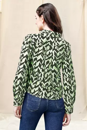 Parrot green geometric print golden show button polyester stiched Shirt