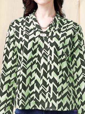 Parrot green geometric print golden show button polyester stiched Shirt 5
