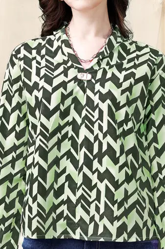 Parrot green geometric print golden show button polyester stiched Shirt