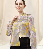 Grey yellow paisley print button placket satin stiched Shirt