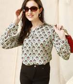 Cream black block print button placket satin stiched Shirt