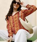 Off white red ikkat print button placket satin stiched Shirt