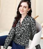 Light grey black geometric print golden show button polyester stiched Shirt