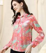 Peach sky blue paisley print button placket satin stiched Shirt