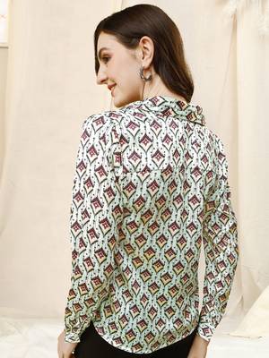 Cream black block print button placket satin stiched Shirt 4