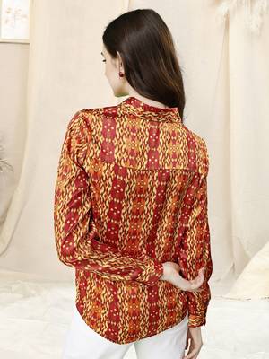Off white red ikkat print button placket satin stiched Shirt 4