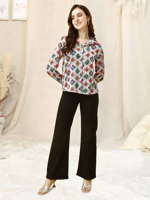 Grey multicolor colorblock print button placket satin stiched Shirt 5