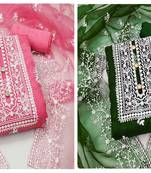 Manvaa Women'S AWSOME Gajari And Green Color Heavy Thread Embrodiery Combo Dress Material