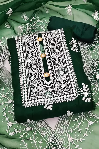 Manvaa Women'S AWSOME Gajari And Green Color Heavy Thread Embrodiery Combo Dress Material