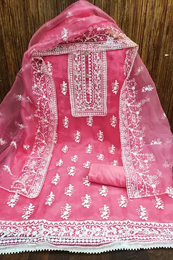 Manvaa Women'S AWSOME Gajari And Green Color Heavy Thread Embrodiery Combo Dress Material