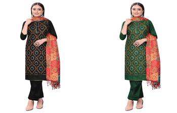Manvaa Women'S stylish Black And Green Color EmbroideredCombo Dress Material 1