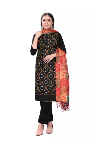 Manvaa Women'S stylish Black And Green Color EmbroideredCombo Dress Material