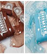 Manvaa Women'S polished Rust And Sea Green Color Unstitched Heavy Thread Embrodiery Combo Dress Material 