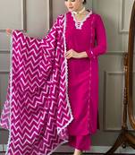 Gajri colour viscosee fabric printed and embroidered partywear suit