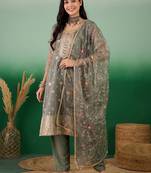Beautifully embroidered greencolour organza fabric smart partywear ethnic suit