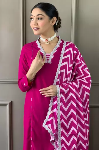 Gajri colour viscosee fabric printed and embroidered partywear suit