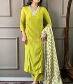 Lemon colour viscosee fabric printed and embroidered partywear suit