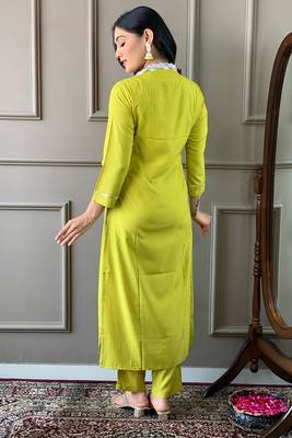 Lemon colour viscosee fabric printed and embroidered partywear suit 2