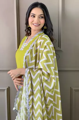 Lemon colour viscosee fabric printed and embroidered partywear suit