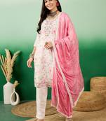 Beautifully embroidered whitecolour modal silk fabric smart partywear ethnic suit