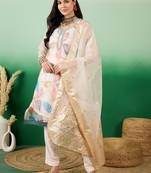 Beautifully embroidered whitecolour organza fabric smart partywear ethnic suit