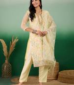 Beautifully embroidered yellowcolour organza fabric smart partywear ethnic suit