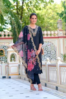 Graceful partywear readymade black colour suit for festive and partywear looks 1