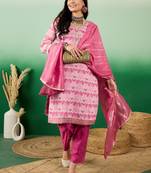 Beautifully embroidered pinkcolour modal silk fabric smart partywear ethnic suit