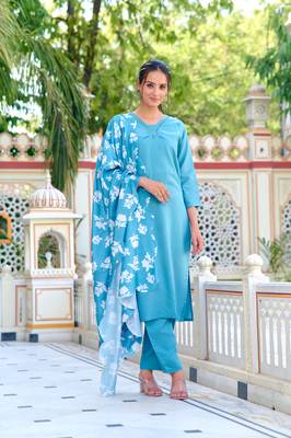 Graceful partywear readymade sky blue colour suit for festive and partywear looks 1