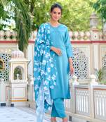 Graceful partywear readymade sky blue colour suit for festive and partywear looks