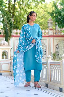Graceful partywear readymade sky blue colour suit for festive and partywear looks 3