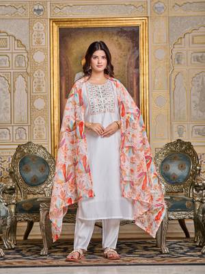 Graceful partywear readymade white colour suit for festive and partywear looks 1