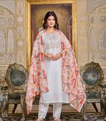 Graceful partywear readymade white colour suit for festive and partywear looks