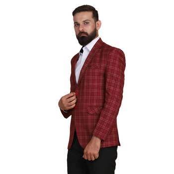 Tahvo men tweed maroon check blazer 3
