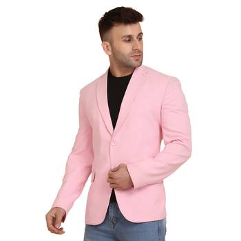 men pink solid single breasted casual blazer 2