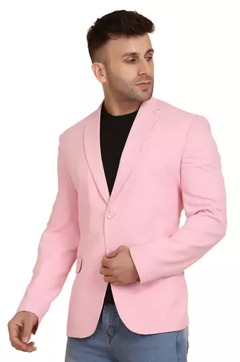 men pink solid single breasted casual blazer