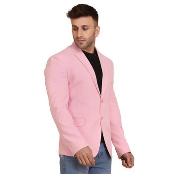 men pink solid single breasted casual blazer 3
