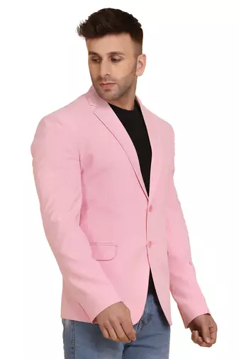men pink solid single breasted casual blazer