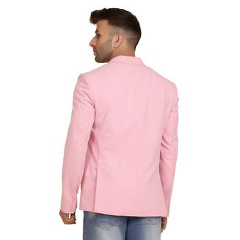 men pink solid single breasted casual blazer 4