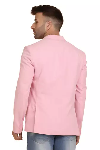 men pink solid single breasted casual blazer