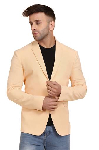 Tahvo men orange solid single breasted casual blazer