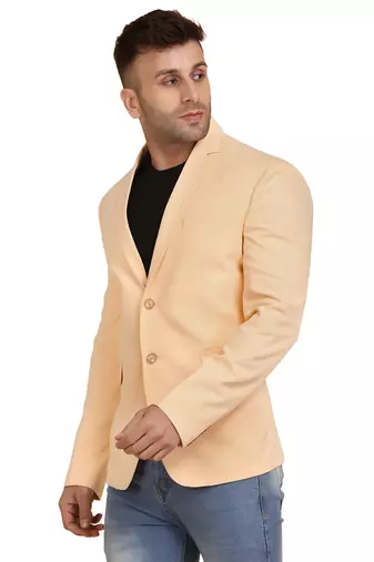 Tahvo men orange solid single breasted casual blazer