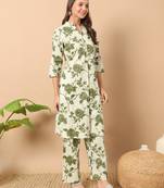 Cream colour beautiful trendy coord set dress with girlish floral print for ethnic looks