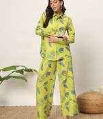 Lime yellow colour beautiful trendy coord set dress with girlish floral print for ethnic looks