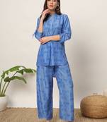 Blue colour beautiful trendy coord set dress with girlish floral print for ethnic looks