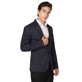 men blue checks blazer 2
