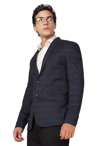 men blue checks blazer