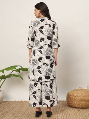 White colour beautiful trendy coord set dress with girlish floral print for ethnic looks 2