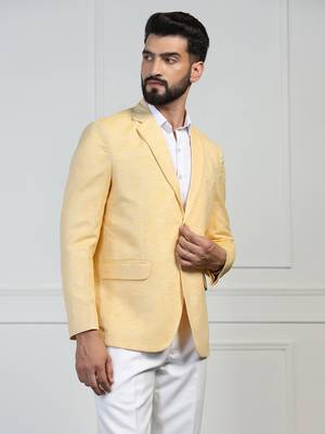 Men linen yellow blazer 2